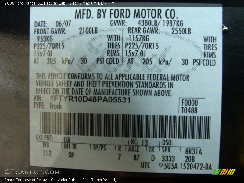 Black / Medium Dark Flint 2008 Ford Ranger XL Regular Cab