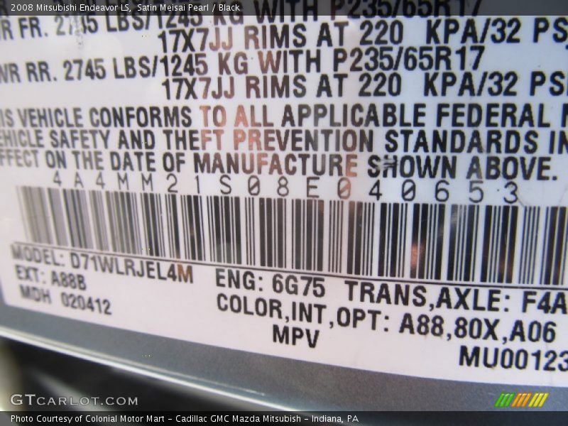 Satin Meisai Pearl / Black 2008 Mitsubishi Endeavor LS