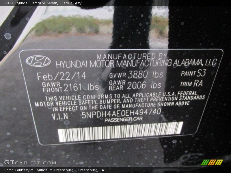 Black / Gray 2014 Hyundai Elantra SE Sedan