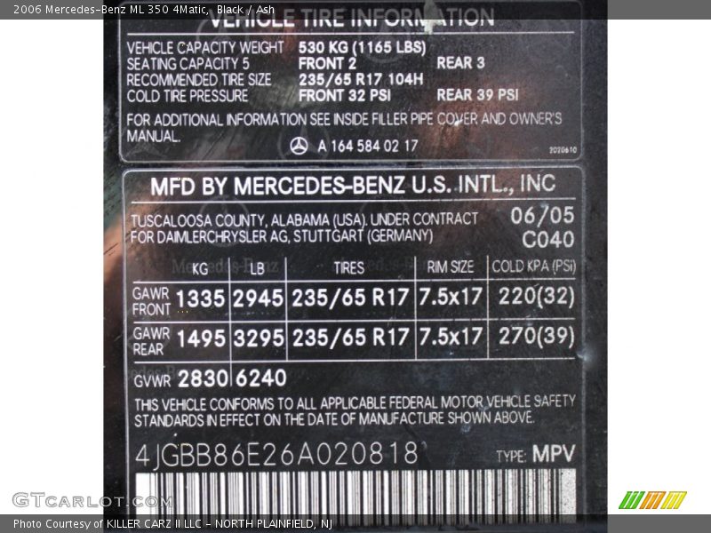Black / Ash 2006 Mercedes-Benz ML 350 4Matic