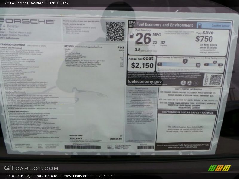  2014 Boxster  Window Sticker