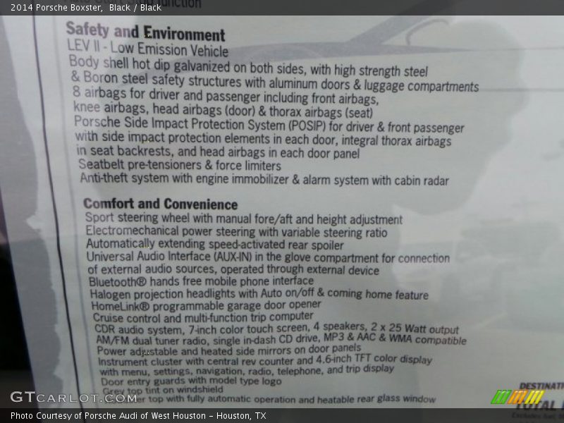  2014 Boxster  Window Sticker