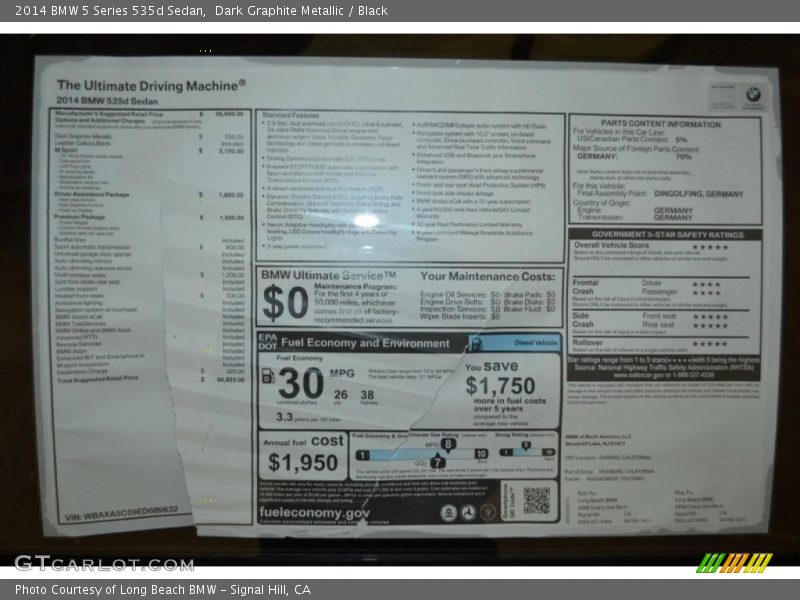 Dark Graphite Metallic / Black 2014 BMW 5 Series 535d Sedan