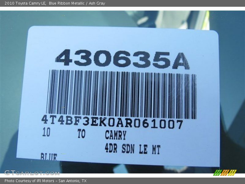 Blue Ribbon Metallic / Ash Gray 2010 Toyota Camry LE