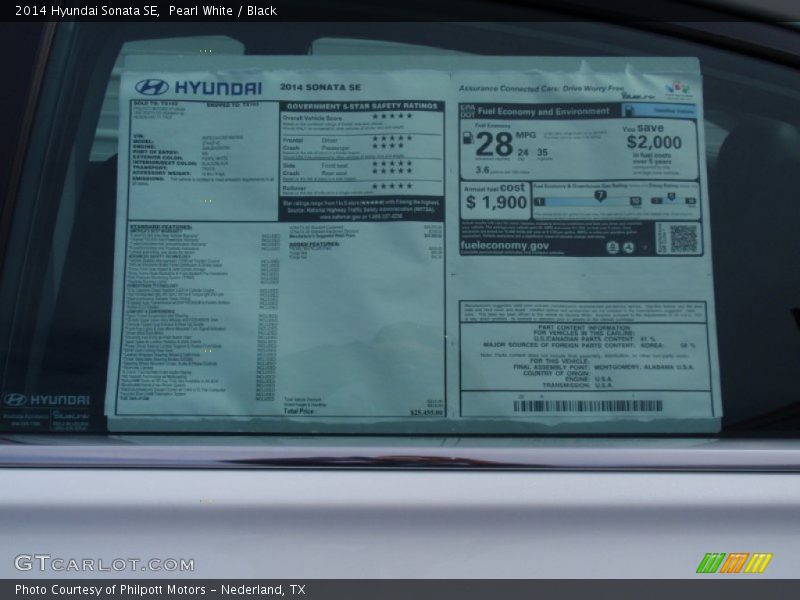 Pearl White / Black 2014 Hyundai Sonata SE