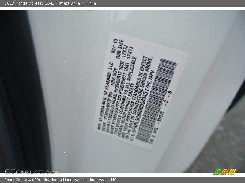 Taffeta White / Truffle 2013 Honda Odyssey EX-L