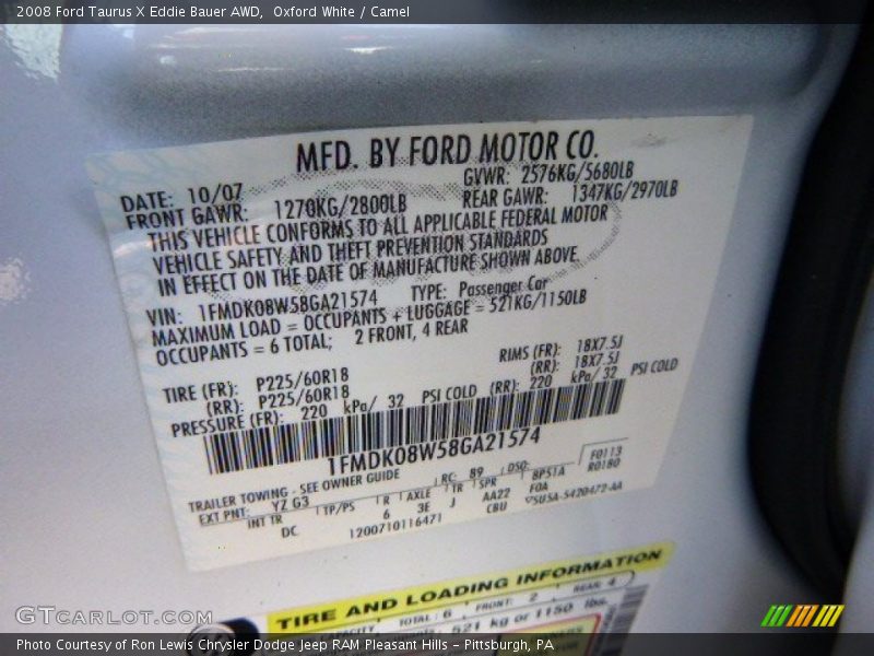 Oxford White / Camel 2008 Ford Taurus X Eddie Bauer AWD