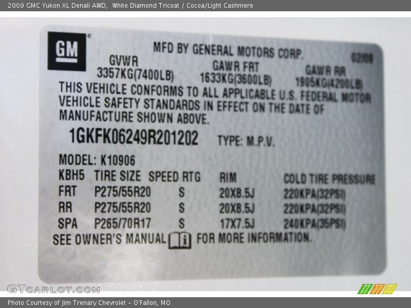 White Diamond Tricoat / Cocoa/Light Cashmere 2009 GMC Yukon XL Denali AWD