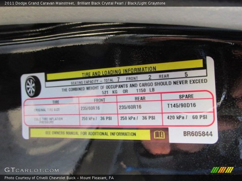 Brilliant Black Crystal Pearl / Black/Light Graystone 2011 Dodge Grand Caravan Mainstreet