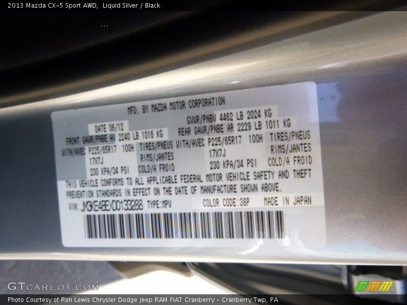 Liquid Silver / Black 2013 Mazda CX-5 Sport AWD