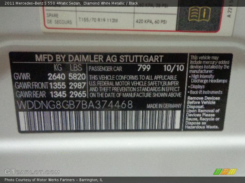 Diamond White Metallic / Black 2011 Mercedes-Benz S 550 4Matic Sedan