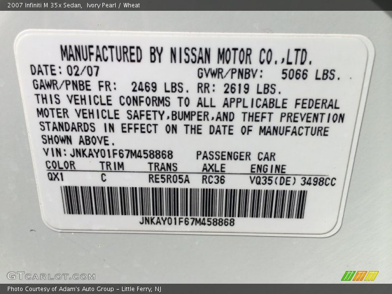 Ivory Pearl / Wheat 2007 Infiniti M 35x Sedan