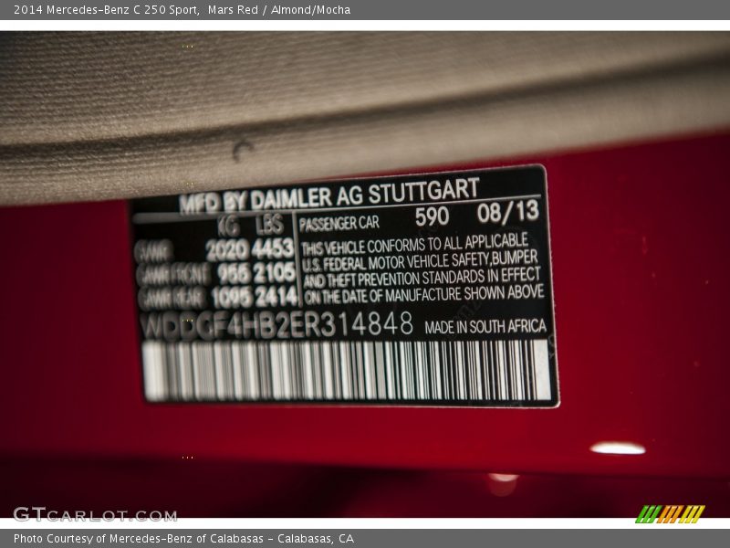 Mars Red / Almond/Mocha 2014 Mercedes-Benz C 250 Sport