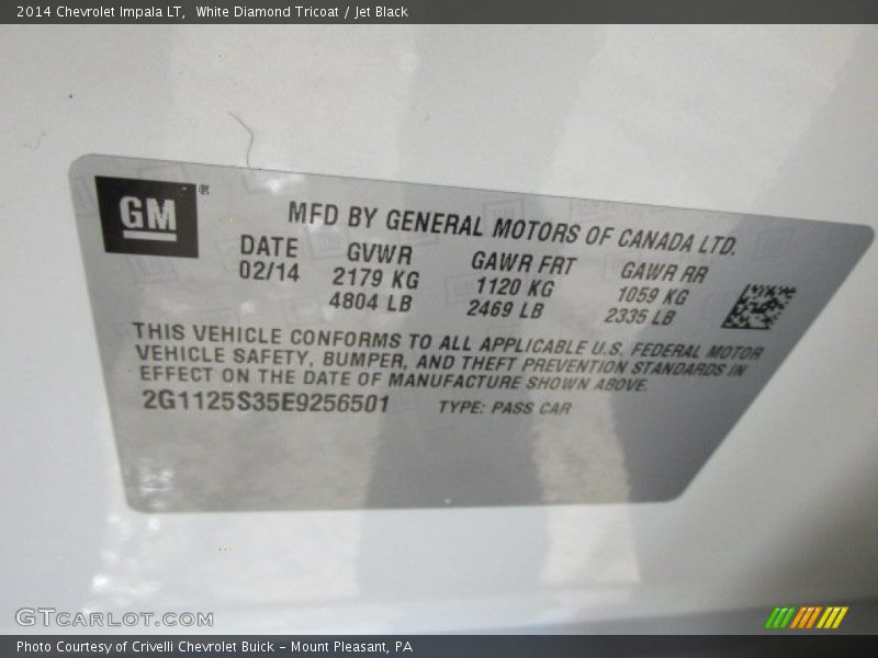 White Diamond Tricoat / Jet Black 2014 Chevrolet Impala LT
