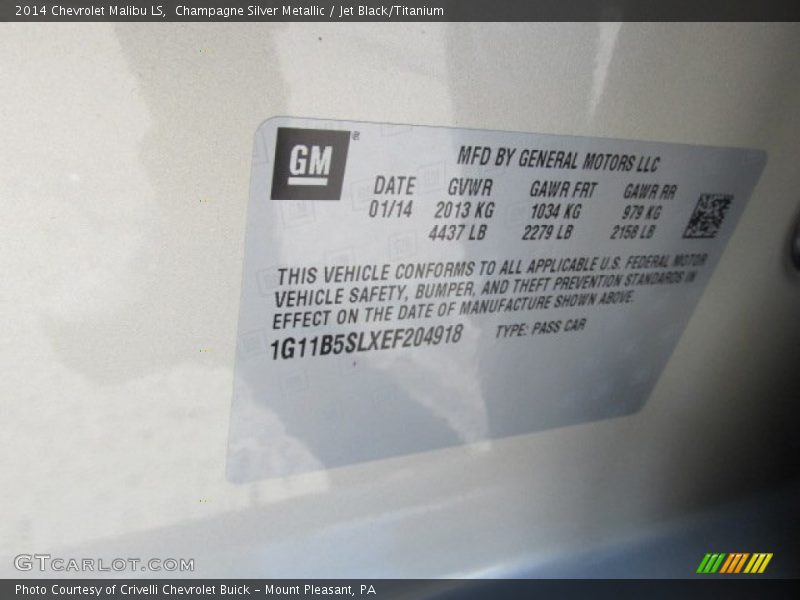Champagne Silver Metallic / Jet Black/Titanium 2014 Chevrolet Malibu LS