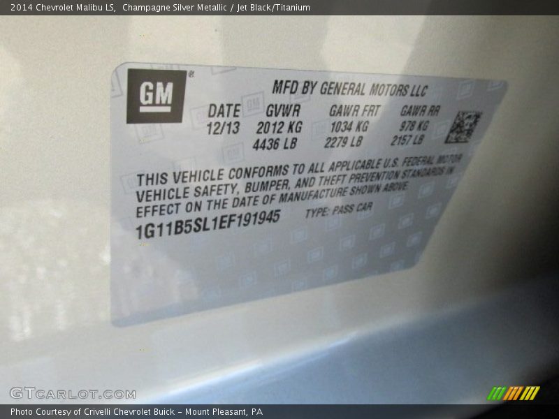 Champagne Silver Metallic / Jet Black/Titanium 2014 Chevrolet Malibu LS