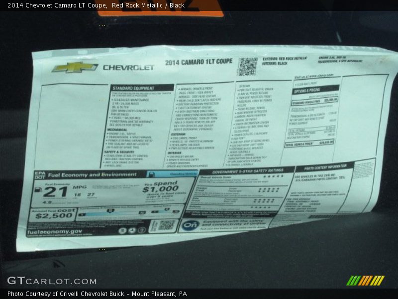 Red Rock Metallic / Black 2014 Chevrolet Camaro LT Coupe