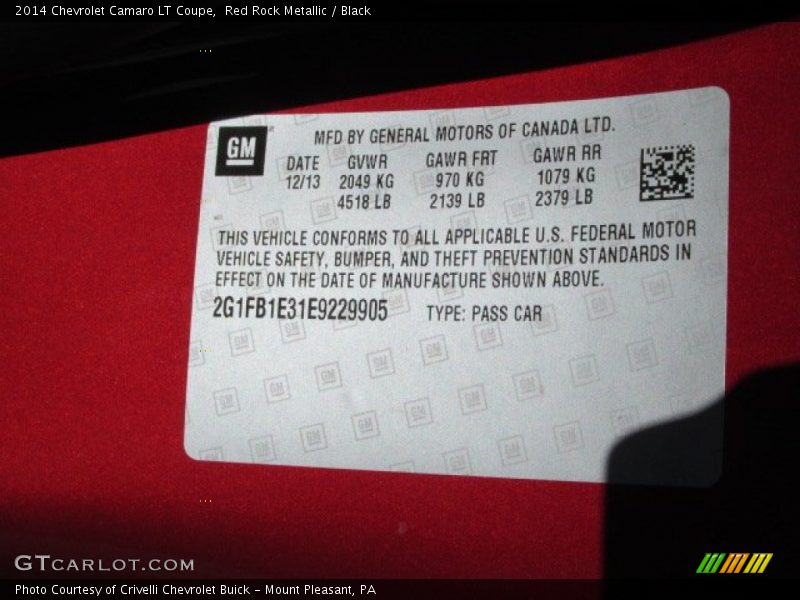 Red Rock Metallic / Black 2014 Chevrolet Camaro LT Coupe