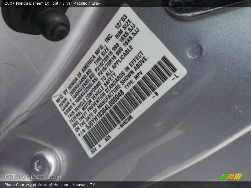 2004 Element LX Satin Silver Metallic Color Code NH623M