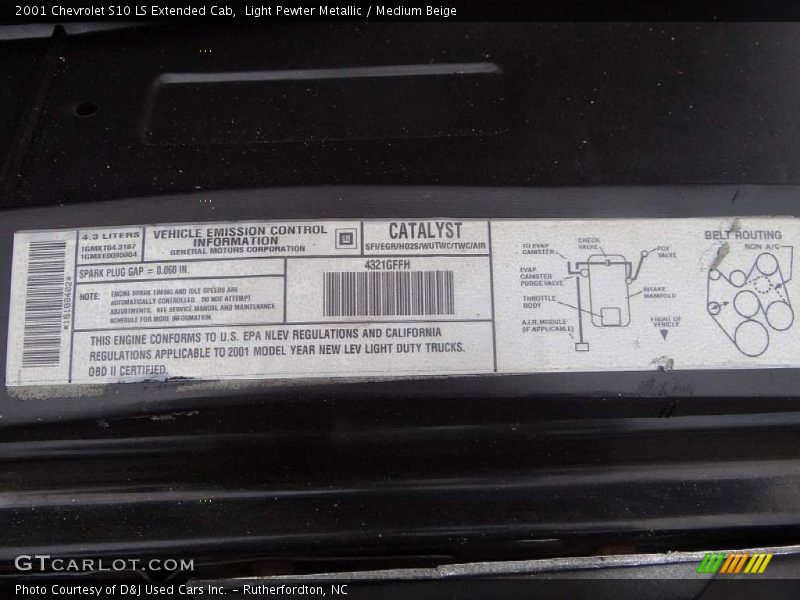 Info Tag of 2001 S10 LS Extended Cab