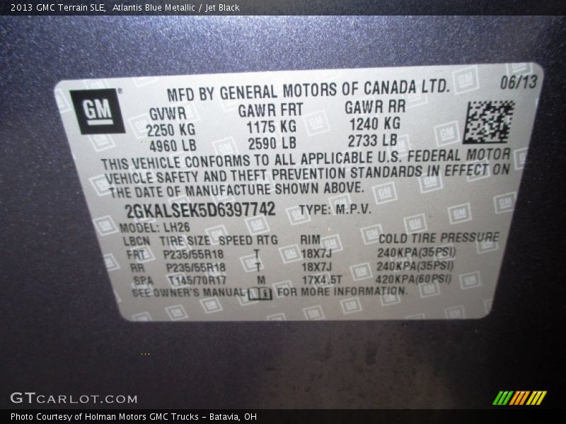 Atlantis Blue Metallic / Jet Black 2013 GMC Terrain SLE