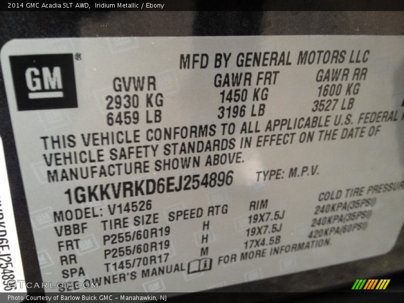 Iridium Metallic / Ebony 2014 GMC Acadia SLT AWD