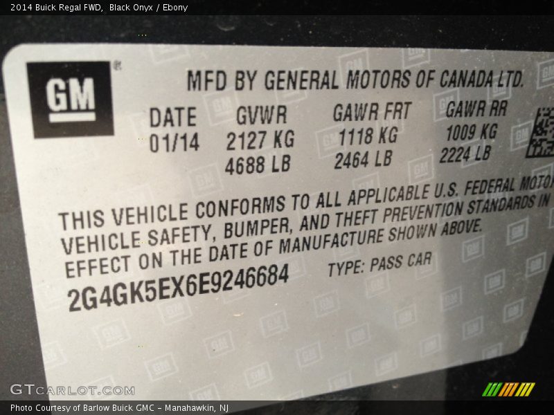 Black Onyx / Ebony 2014 Buick Regal FWD