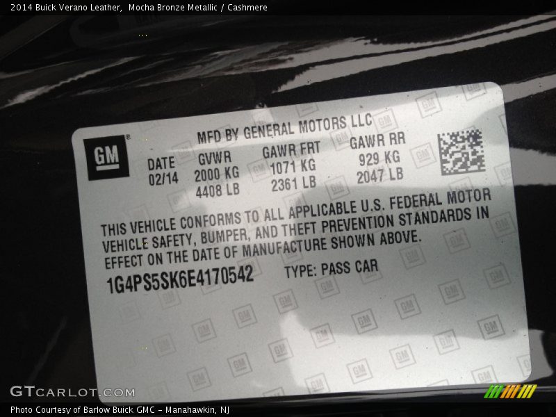 Mocha Bronze Metallic / Cashmere 2014 Buick Verano Leather