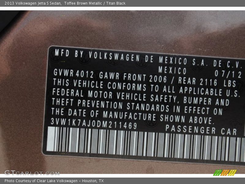 Toffee Brown Metallic / Titan Black 2013 Volkswagen Jetta S Sedan
