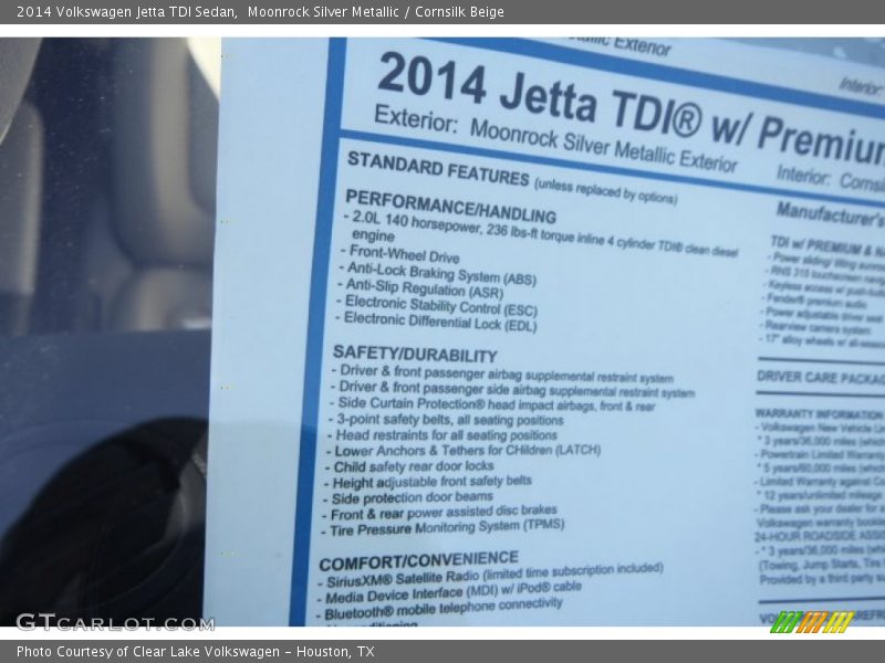 Moonrock Silver Metallic / Cornsilk Beige 2014 Volkswagen Jetta TDI Sedan