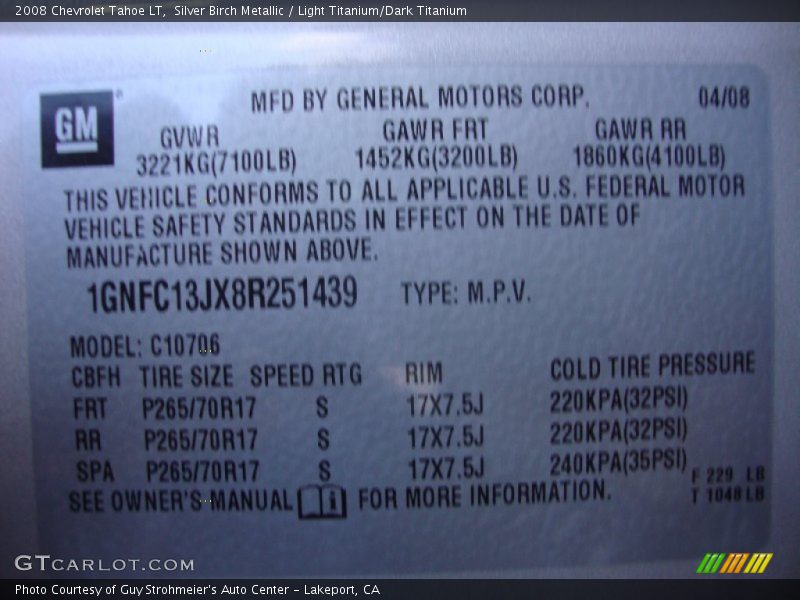 Silver Birch Metallic / Light Titanium/Dark Titanium 2008 Chevrolet Tahoe LT