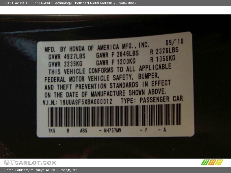 Polished Metal Metallic / Ebony Black 2011 Acura TL 3.7 SH-AWD Technology