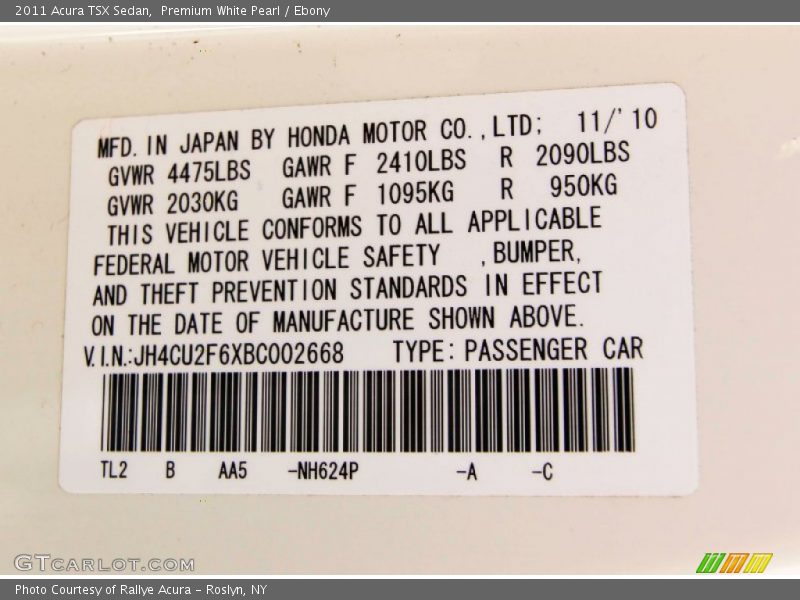 Premium White Pearl / Ebony 2011 Acura TSX Sedan