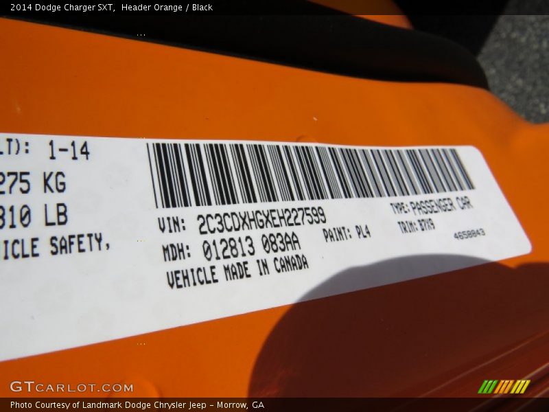 Header Orange / Black 2014 Dodge Charger SXT