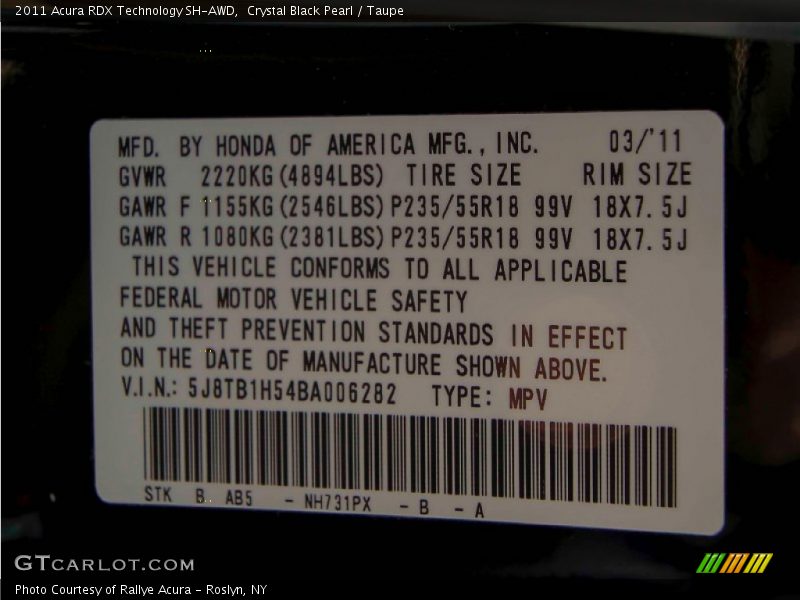 Crystal Black Pearl / Taupe 2011 Acura RDX Technology SH-AWD