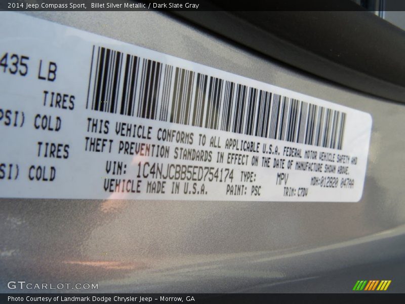 2014 Compass Sport Billet Silver Metallic Color Code PSC