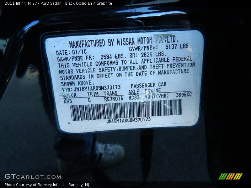 Black Obsidian / Graphite 2011 Infiniti M 37x AWD Sedan
