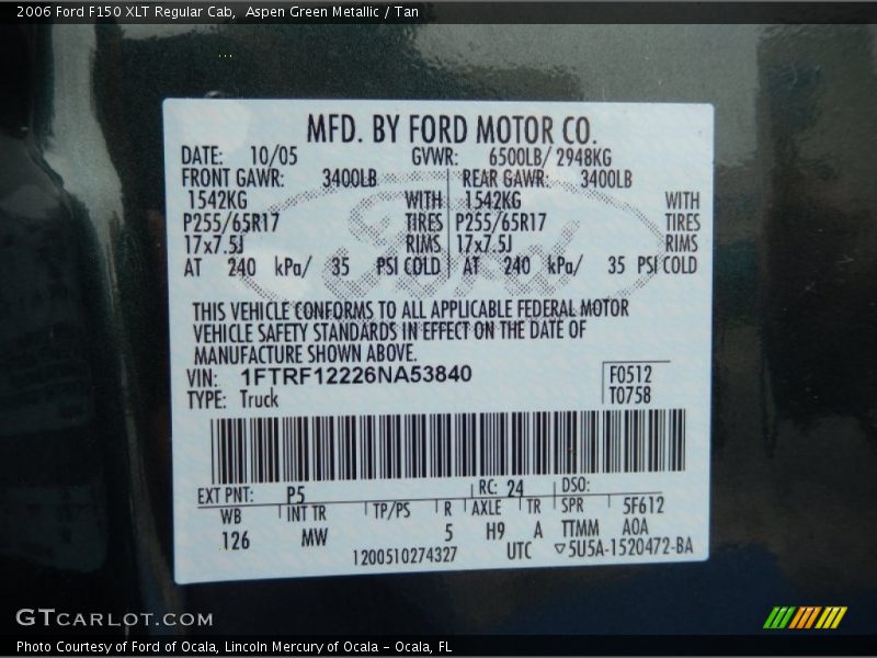 Aspen Green Metallic / Tan 2006 Ford F150 XLT Regular Cab