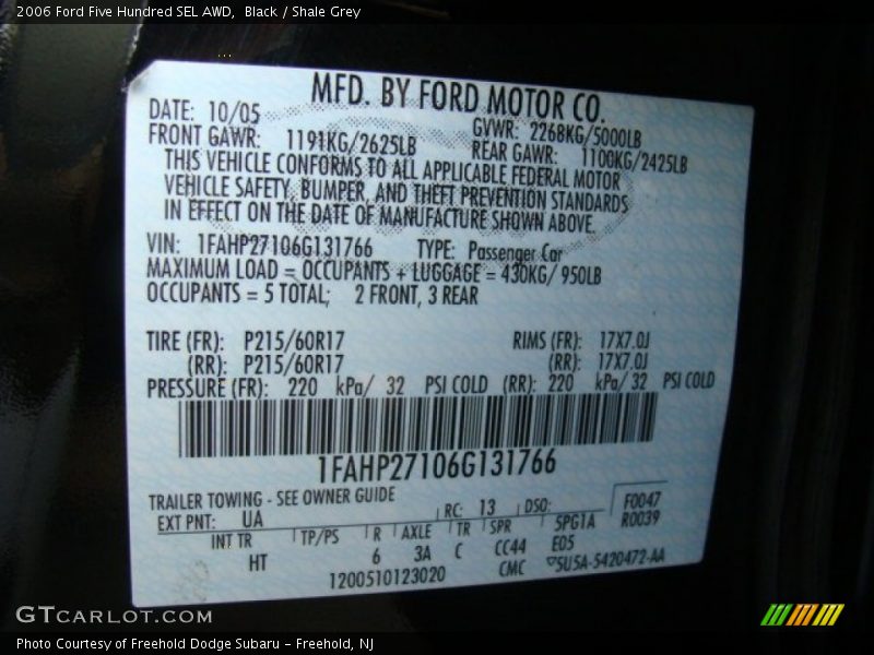 Black / Shale Grey 2006 Ford Five Hundred SEL AWD