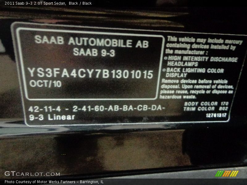 Black / Black 2011 Saab 9-3 2.0T Sport Sedan