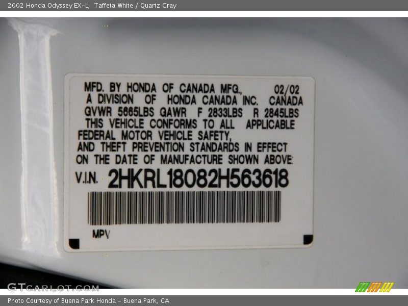 Taffeta White / Quartz Gray 2002 Honda Odyssey EX-L