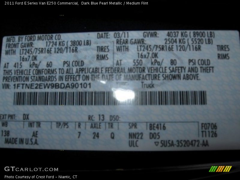 Dark Blue Pearl Metallic / Medium Flint 2011 Ford E Series Van E250 Commercial