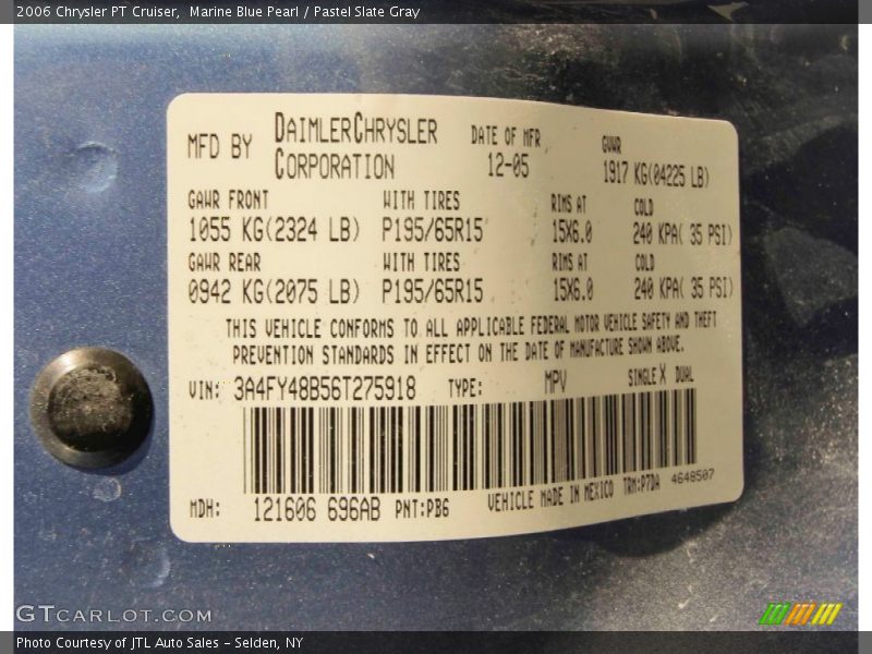 Marine Blue Pearl / Pastel Slate Gray 2006 Chrysler PT Cruiser