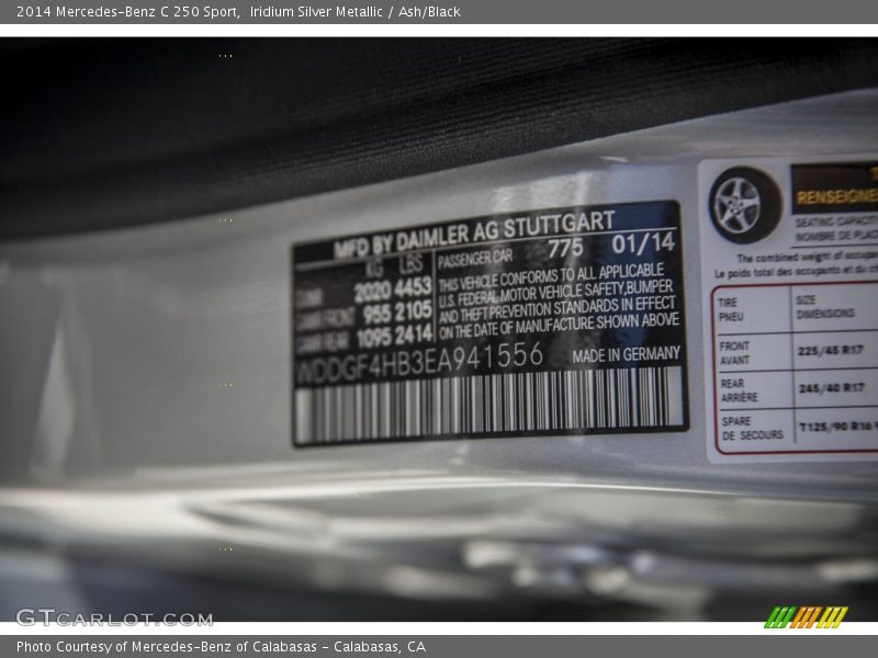 Iridium Silver Metallic / Ash/Black 2014 Mercedes-Benz C 250 Sport