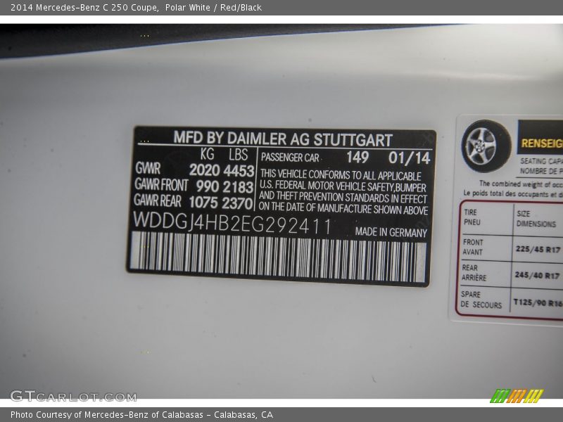 Polar White / Red/Black 2014 Mercedes-Benz C 250 Coupe