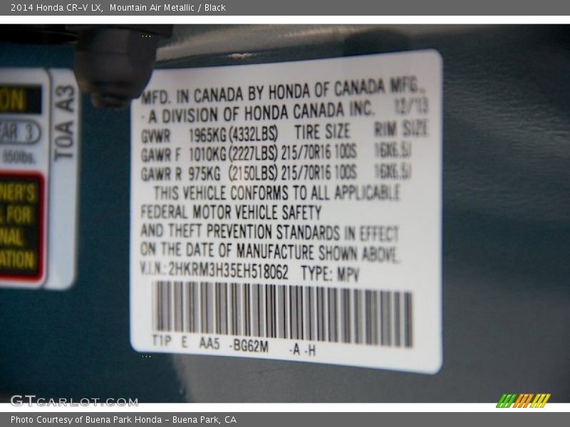 Mountain Air Metallic / Black 2014 Honda CR-V LX