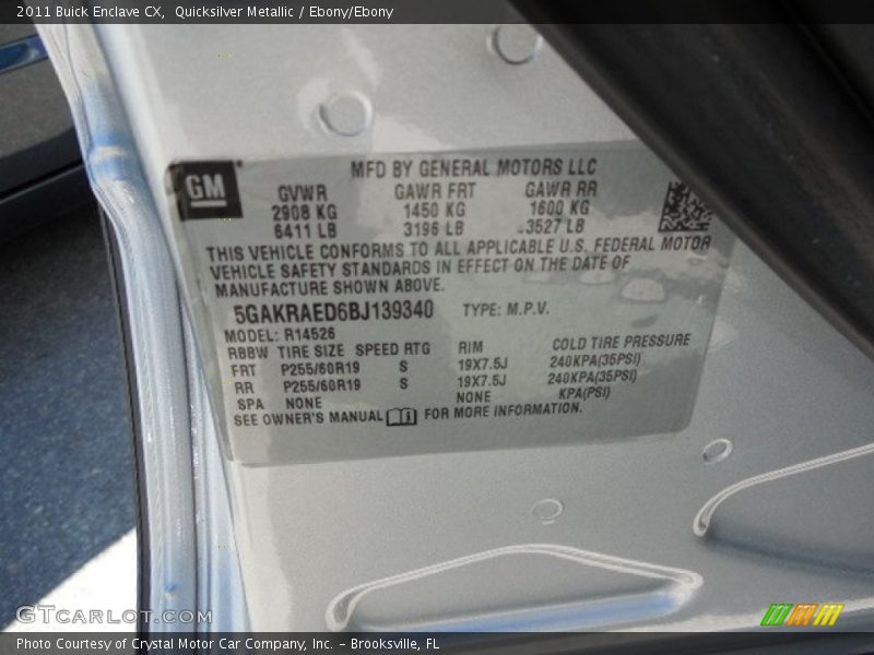 Quicksilver Metallic / Ebony/Ebony 2011 Buick Enclave CX