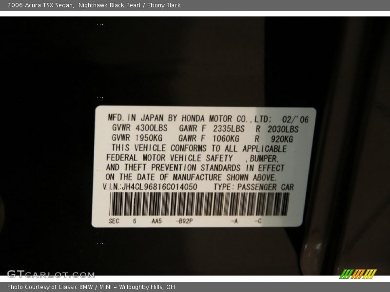 Nighthawk Black Pearl / Ebony Black 2006 Acura TSX Sedan