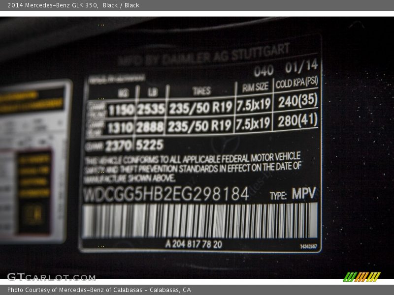 Black / Black 2014 Mercedes-Benz GLK 350