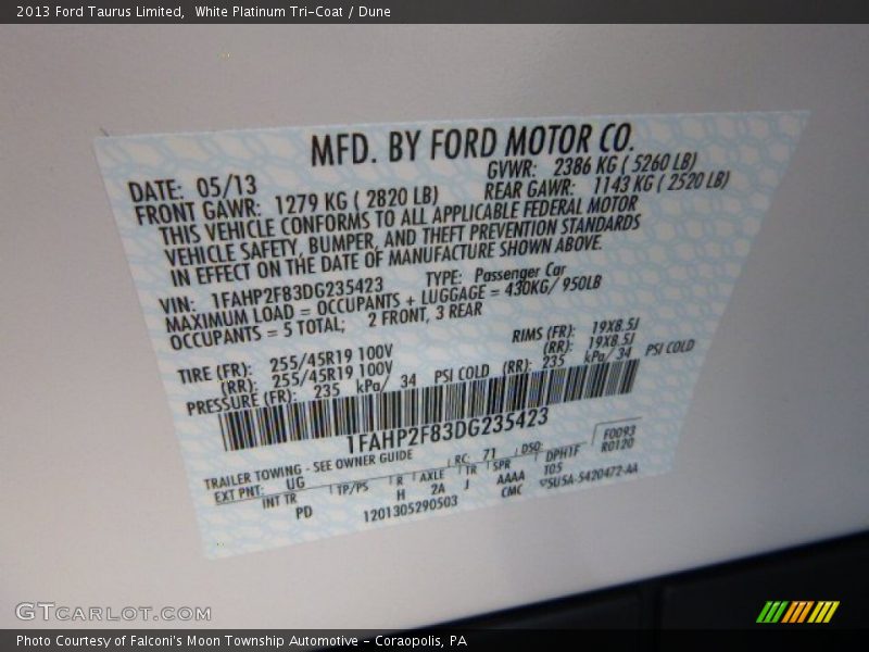 White Platinum Tri-Coat / Dune 2013 Ford Taurus Limited